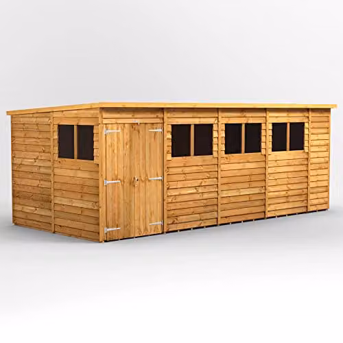 Powersheds Premium Pent Overlap Wooden Shed in Natural Brown with Double Doors and Window – 1