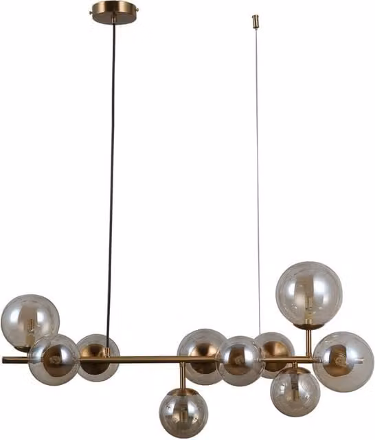 Netlighting Frontera Modern 10 Light Bar Pendant Ceiling Light in Gold/Brass with Transparent Glass and G9 Bulbs