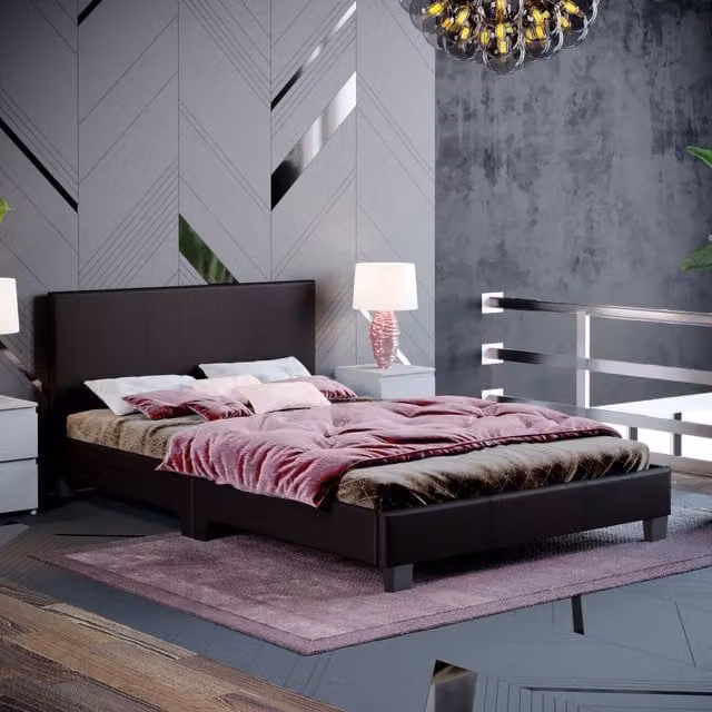 Vida Designs Lisbon Faux Leather Bed in Brown, Small Double, W: 125 cm, L: 200 cm, H: 120 cm