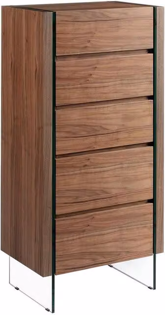 Angel Cerda Walnut Veneer Chiffonier in Brown with Tempered Glass Legs
