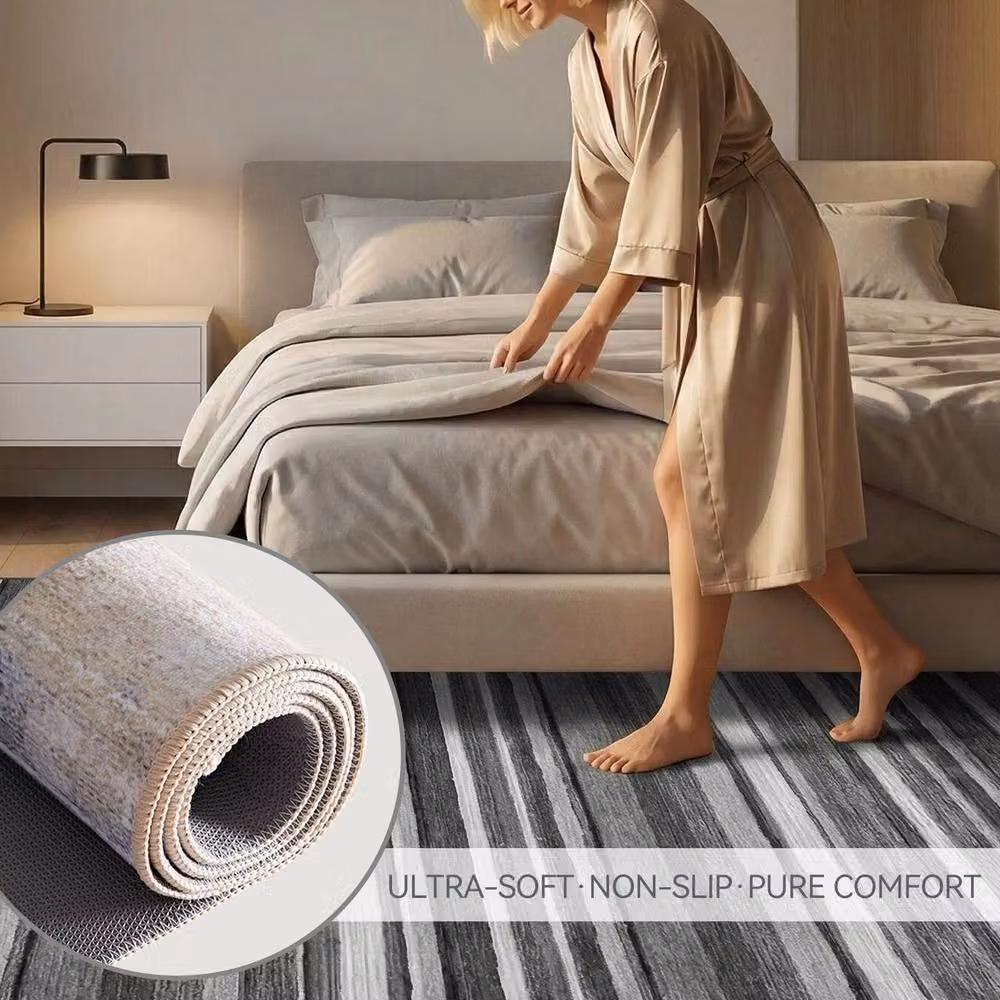 MCC Direct Modern Abstract Rectangular Microfibre Rug in Beige, W: 60 cm, D: 110 cm – 4