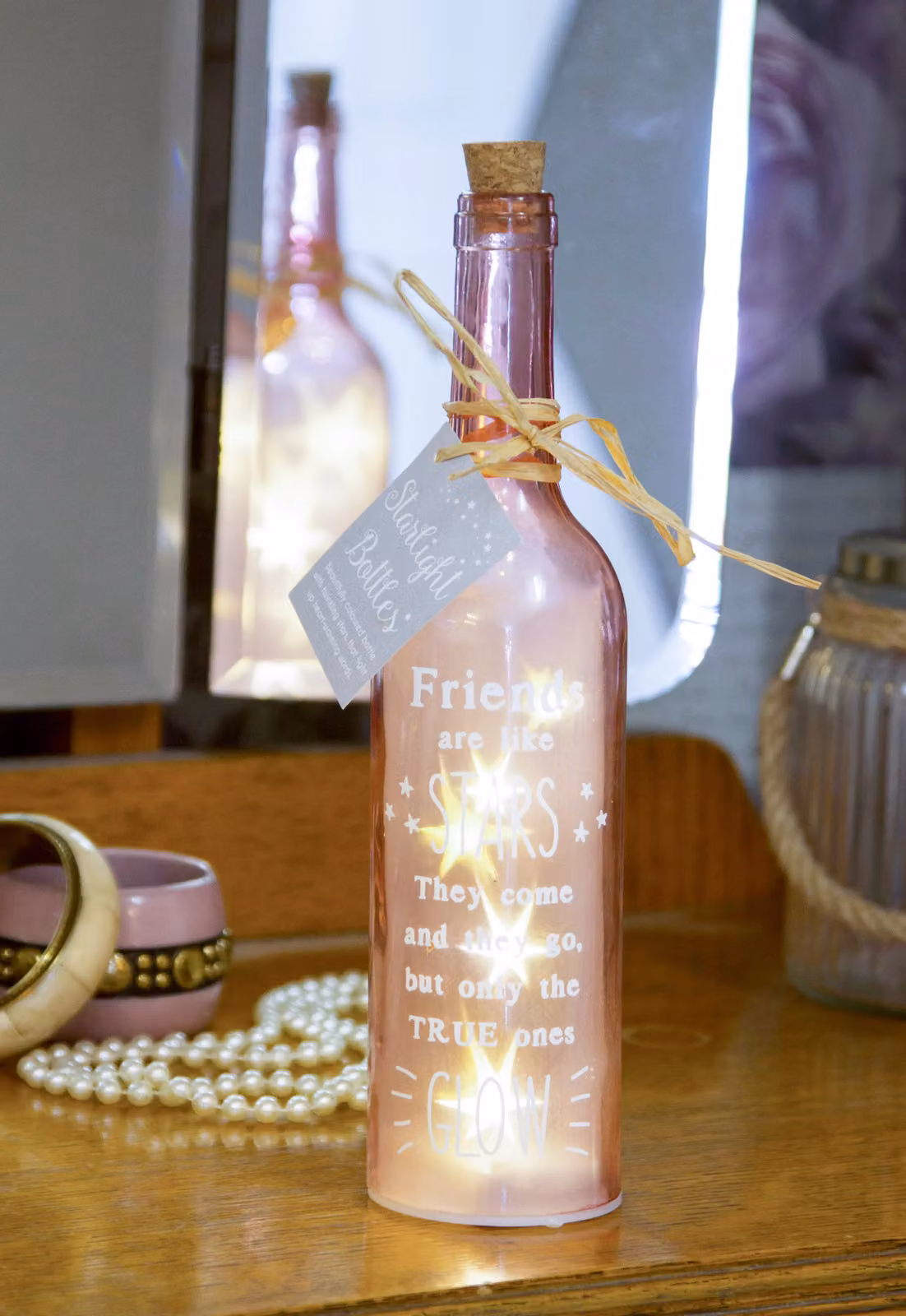 Boxer Gifts Friends Are Like Stars Light-Up LED Glass Starlight Bottle in Pink and Multicolour – 5