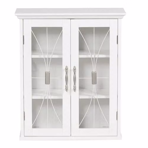 Teamson Home Delaney White Wooden Wall Mounted Bathroom Cabinet with 2 Glass Doors