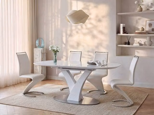 Vente-unique Extendable Oval Dining Table in White with Butterfly Leaf and Central Column, W/D/H: 230 x 95 x 74 cm – 1