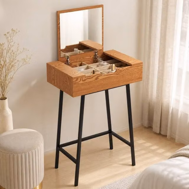 STILVORA Dressing Table with Flip-Up Mirror and 16 Compartments in Brown and Black – 1