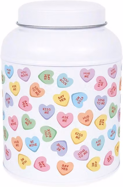 Purely Home Floral Heart Candy Hot Chocolate Canister, White Metal Kitchen Storage Tin with Domed Lid