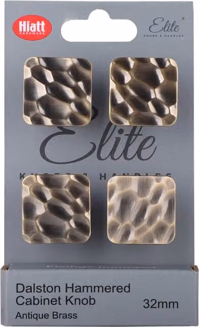 Elite Knobs & Handles Pack of 4 Dalston Hammered Cabinet Knobs in Brass