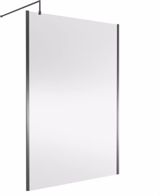 Balterley Frameless Single Panel Wetroom Screen with Support Bar, Clear Glass, Silver, W: 140 cm, H: 185 cm, D: 8 cm