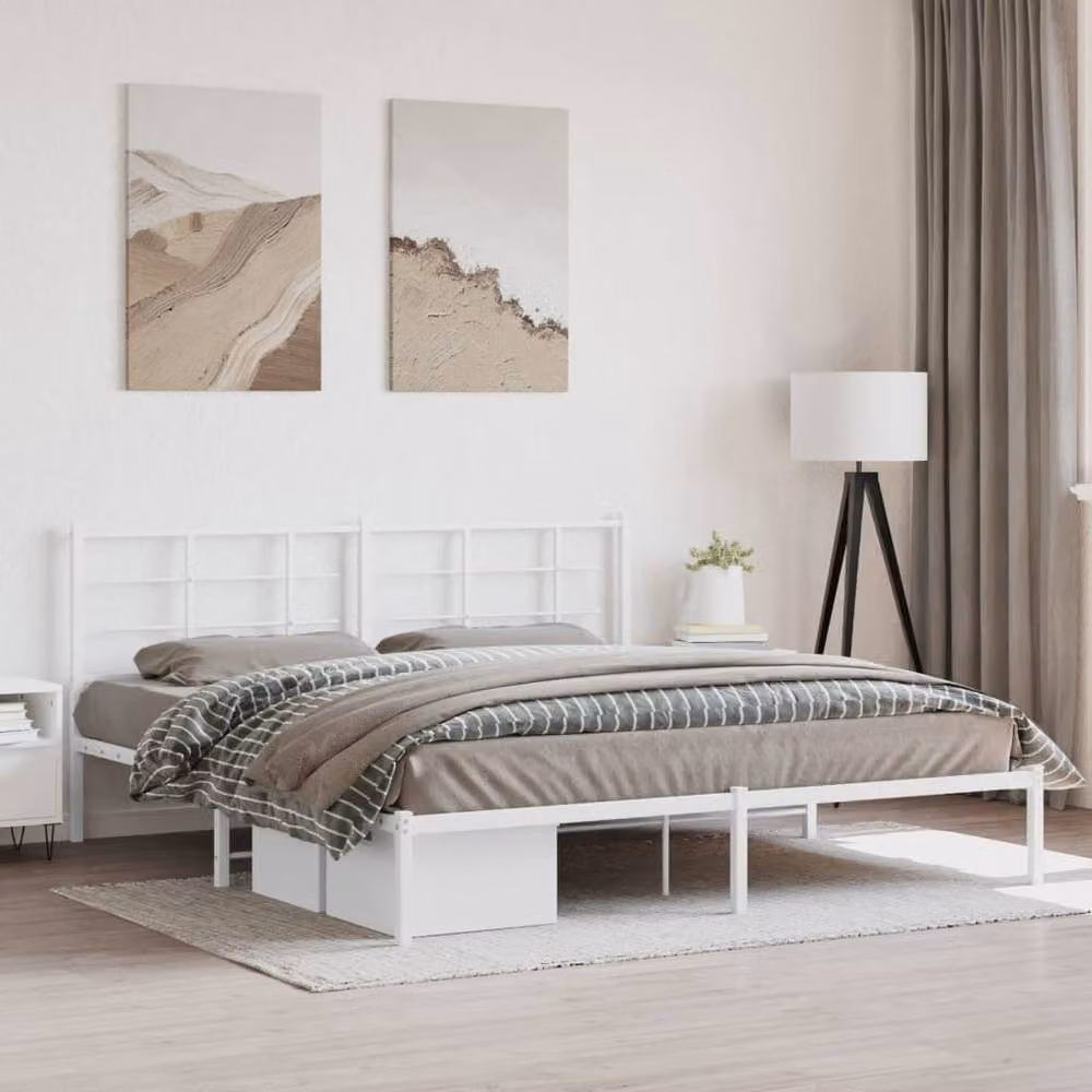 Berkfield Home Metal Bed Frame with Headboard in White, W/D/H: 187 x 90 x 219 cm – 2