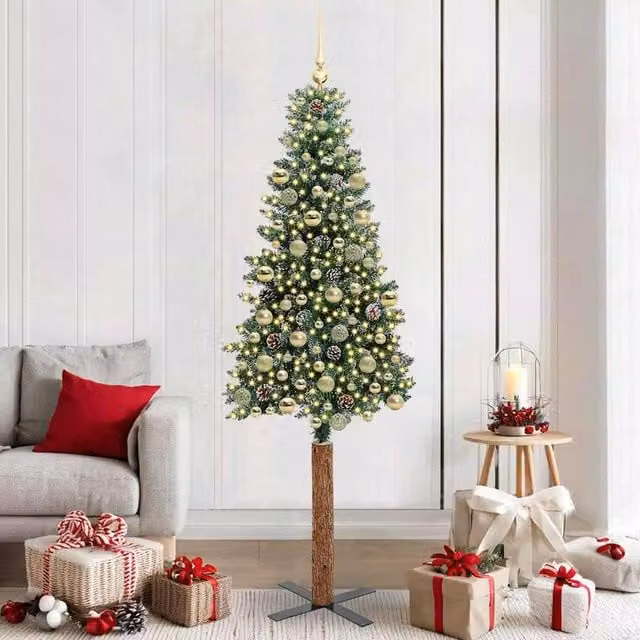 Berkfield Home Slim Christmas Tree with 300 LEDs in Green and White, Height: 210 cm