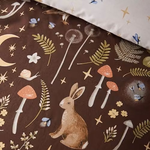 Catherine Lansfield Enchanted Twilight Animals Reversible Double Duvet Cover and Pillowcase Set, Brown, W/D/H: 200 x 200 cm and 50 x 75 cm – 3