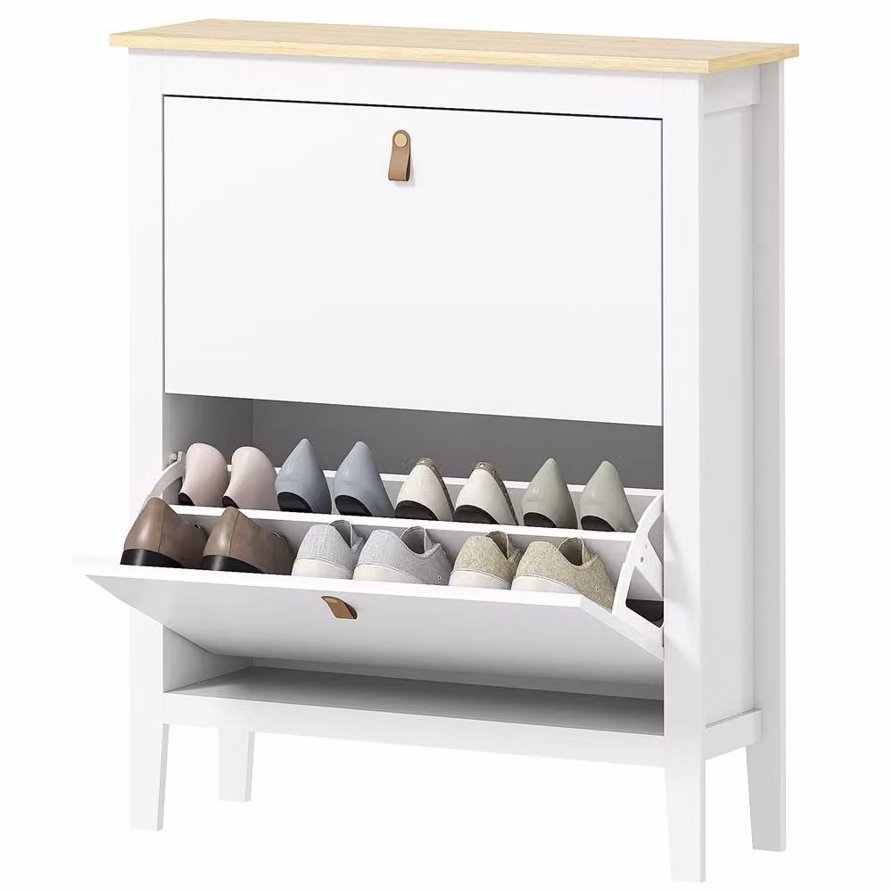 STILVORA Modern White and Brown Freestanding Shoe Cabinet with 2 Tilting Compartments and Internal Shelves – 2