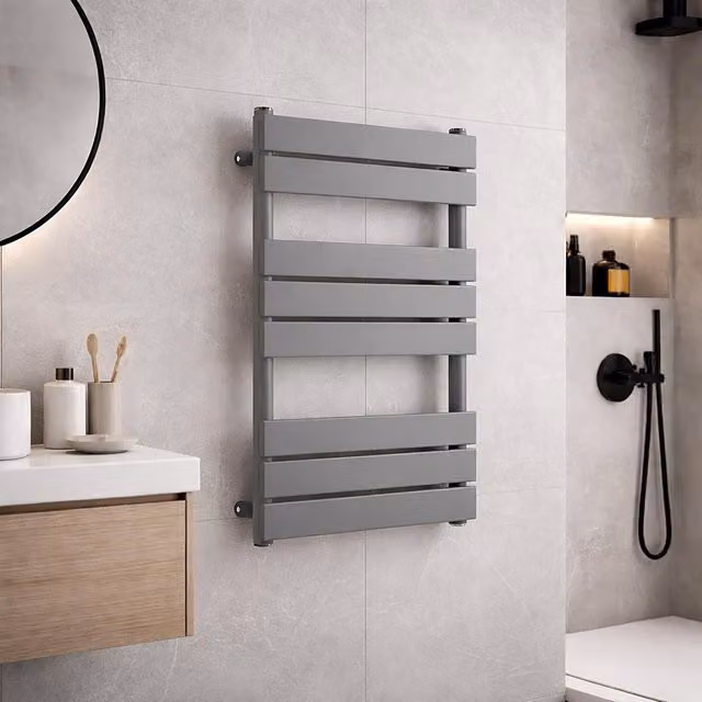 Lux Heat Anthracite Grey Flat Towel Radiator, W: 60.0 cm, H: 80.0 cm