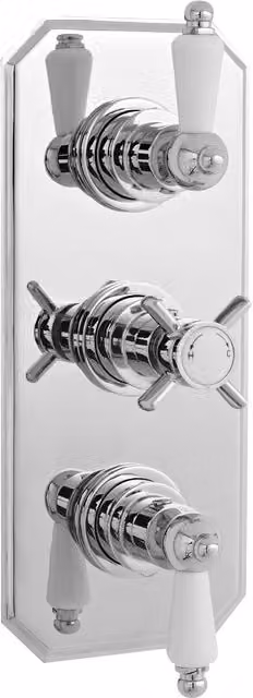 Balterley Traditional Concealed Triple Thermostatic Shower Valve with 2 Outlets in Silver and Chrome – 1