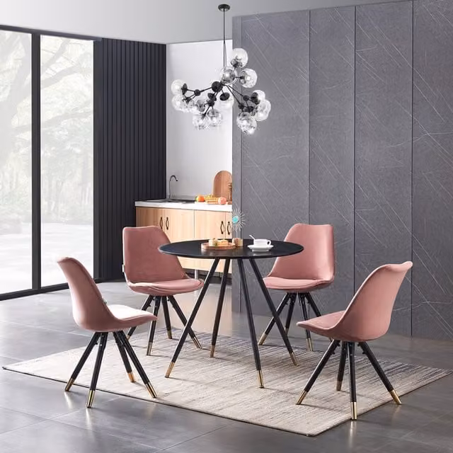 Life Interiors Sofia Dorchester Round Dining Set with Table and 4 Chairs in Pink, Black and Gold