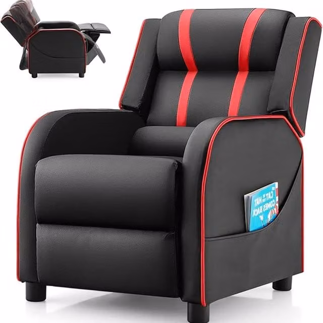 Costway Red and Black Childrens Relax Recliner Chair with Armrests