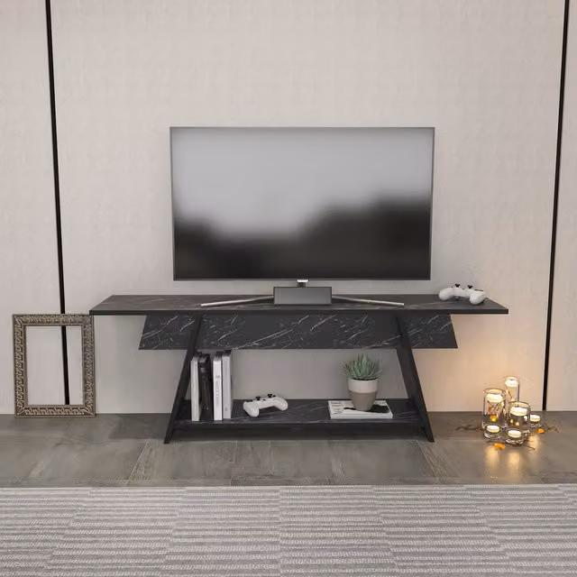 Decorotika Lanca TV Unit in Black Marble Effect for TVs up to 55 inch
