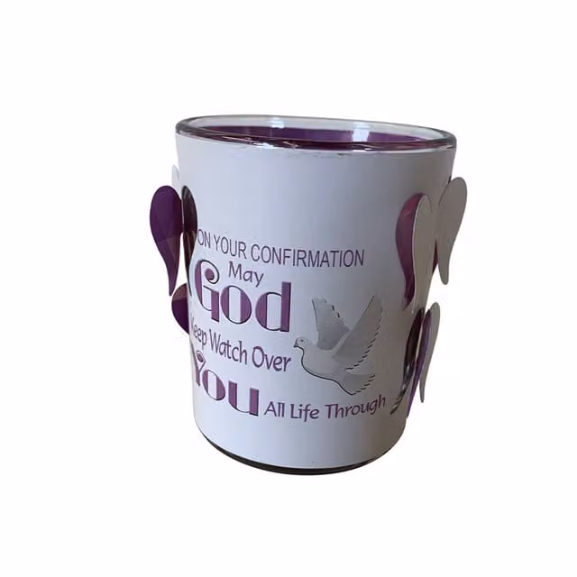 Sensations On Your Confirmation Glass Sentiment Tealight Candle Holder, White and Transparent