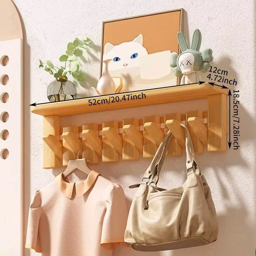 KORVIXA Solid Wooden Wall Mounted Coat and Hat Rack in Natural Brown, W: 90 cm – 1