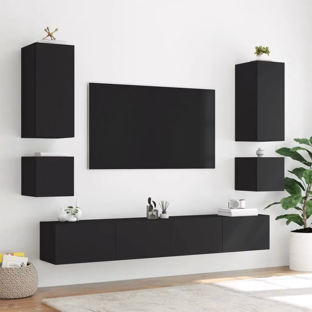 Berkfield Home Modern Wall Mounted TV Cabinet with Integrated LED Lights in Black, W/D/H: 40.5 x 35 x 40.5 cm – 6
