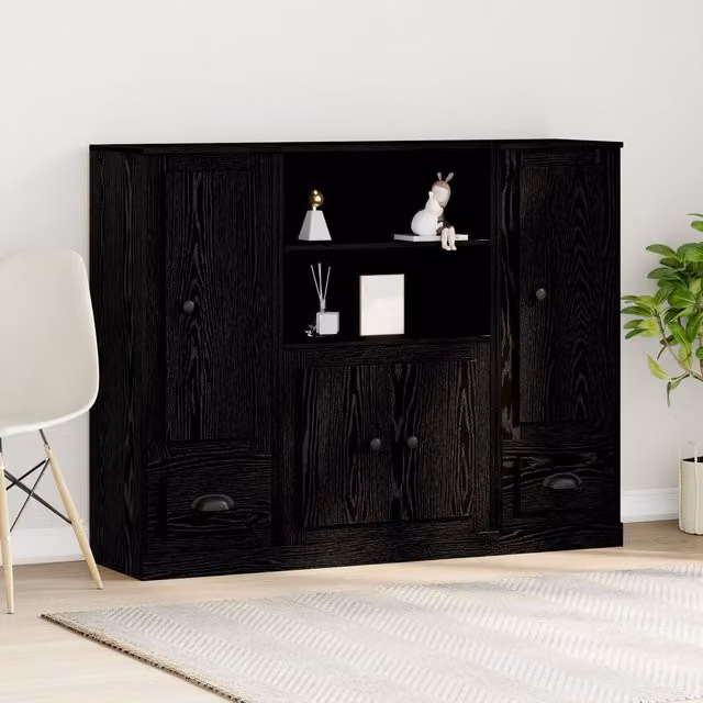 Berkfield Home Black Oak Highboard W/D/H: 132.5 x 35.5 x 103.5 cm – 1
