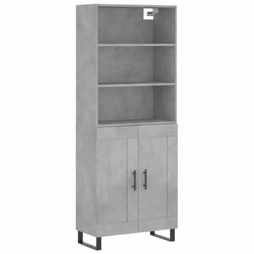 vidaXL Modern Highboard in Concrete Grey with Hinged Doors, W/D/H: 69.5 x 34 x 180 cm