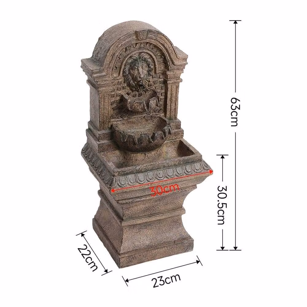 NESTLUNE Imperial Lion Cascading Classical Garden Fountain in Grey, Solar Powered Resin, W/D/H: 100 x 100 x 63 cm – 2