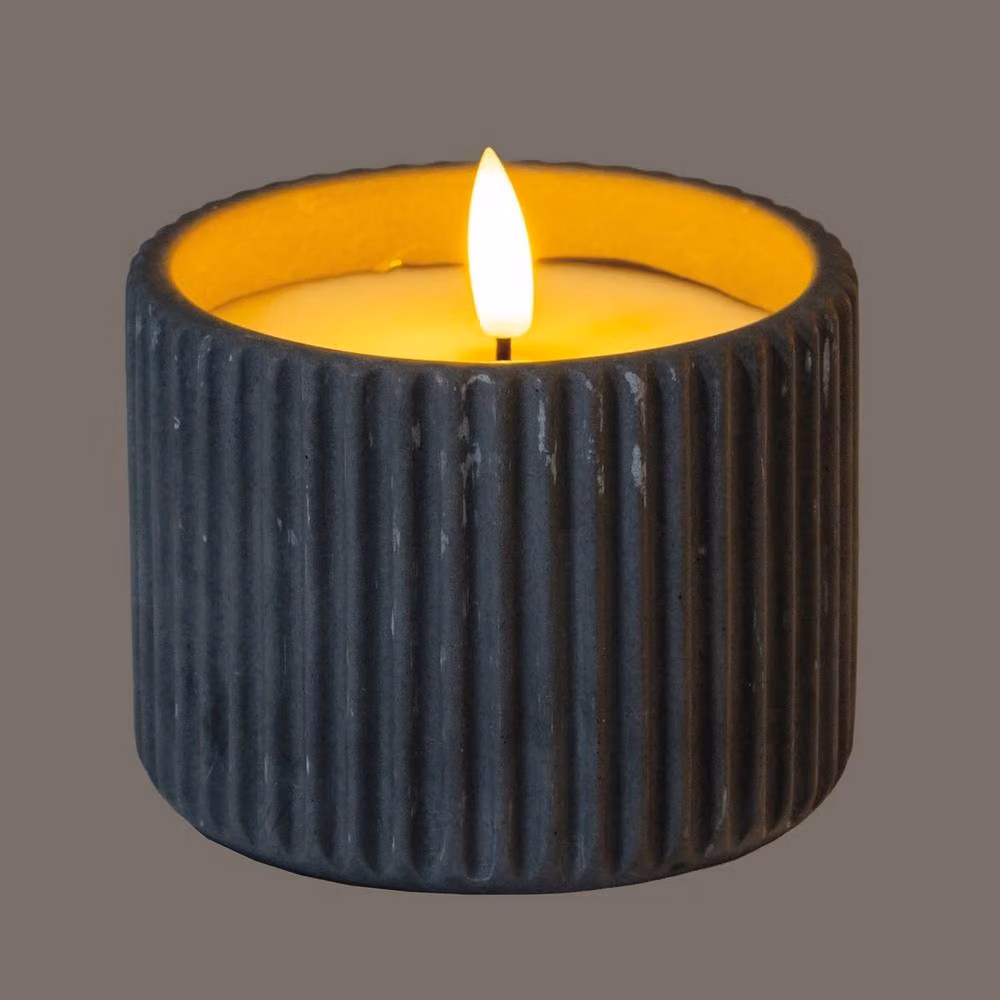 Lemon Pavilion Furniture and Decor Natural Glow Ribbed Medium LED Wax Candle in Grey, W7 x D7 x H9 cm – 2