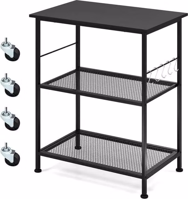 VOGREX Black Industrial Lockable Rolling Kitchen Serving Trolley with Castors – 1