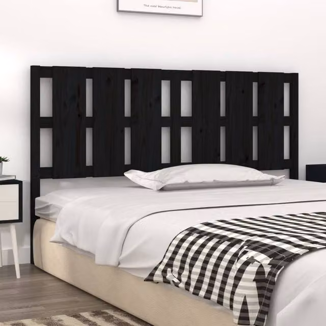 Berkfield Home Beautiful Bed Headboard in Black Solid Pine Wood, W: 185.5 cm, D: 4 cm, H: 100 cm