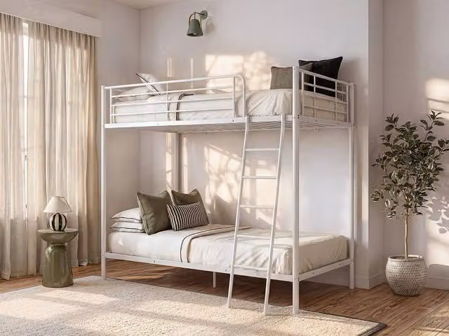 Vente-unique Gemini II Metal Bunk Beds in White, W/D/H: 190 x 140 x 240 cm – 1