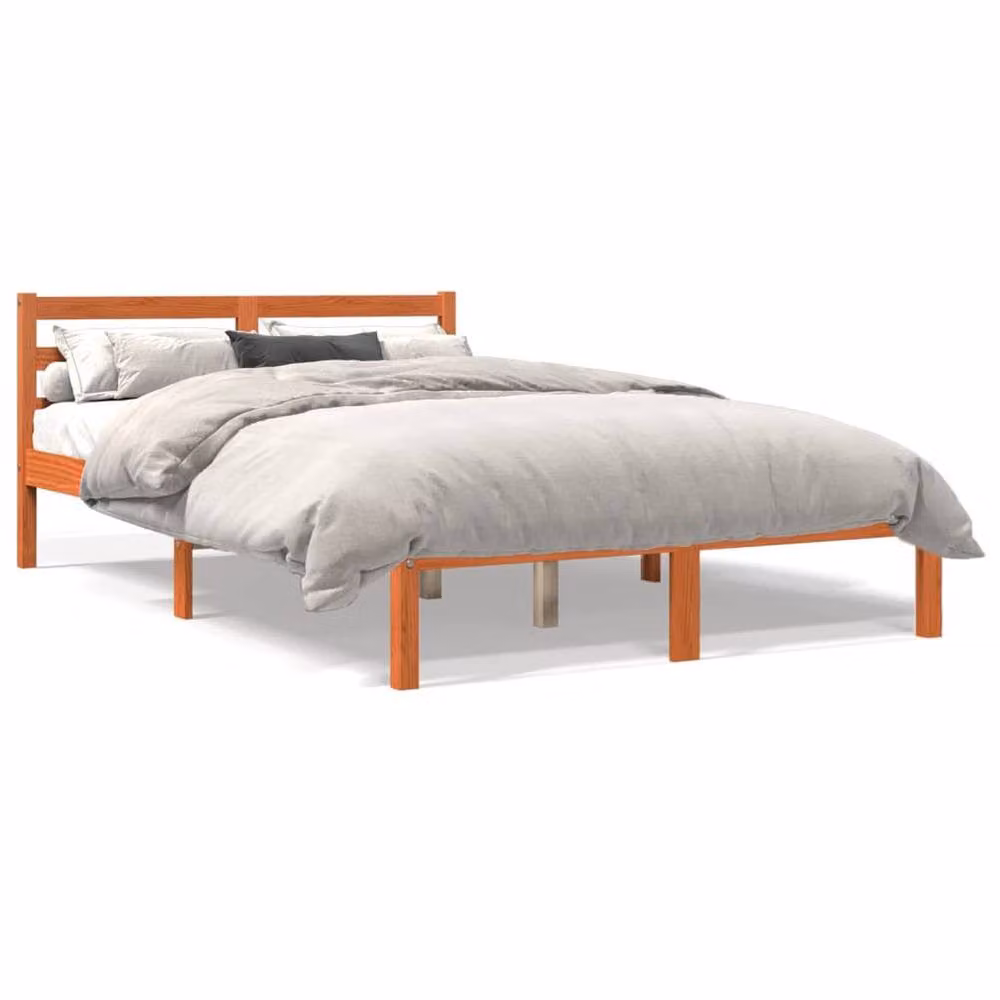 Berkfield Home Solid Wood Pine Bed Frame in Wax Brown, W: 140 cm, L: 200 cm – 2