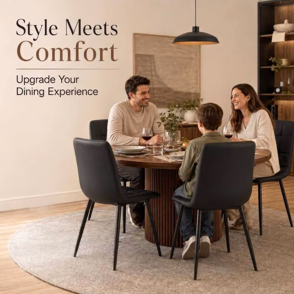 Bravich LTD Zurich Dining Chair Set of 4 in Black Embossed Synthetic Leather with Metal Legs – 5