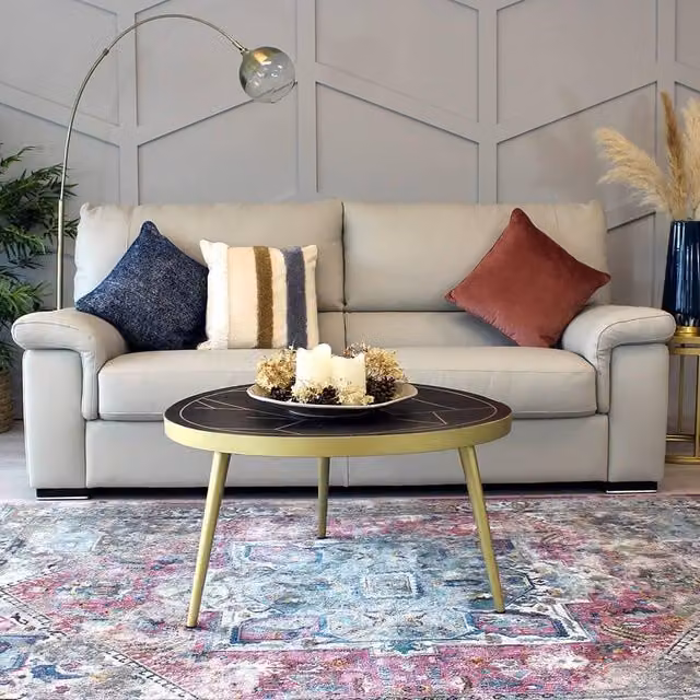 IH Design Deiondre Round Coffee Table in Dark Mango and Brown with Gold Accents