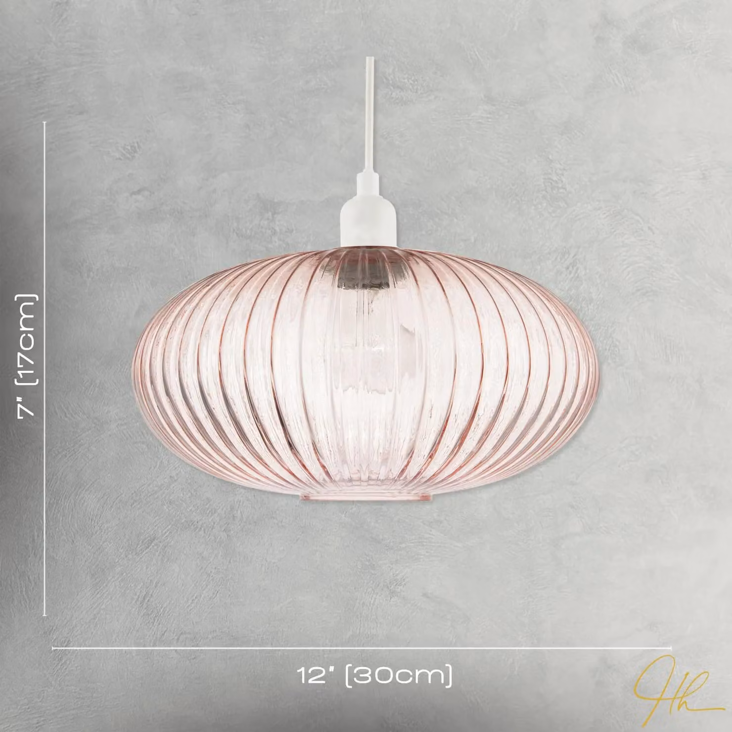 Happy Homewares Modern Designer Line Ribbed Oval Glass Pendant Lamp Shade in Pink – 3