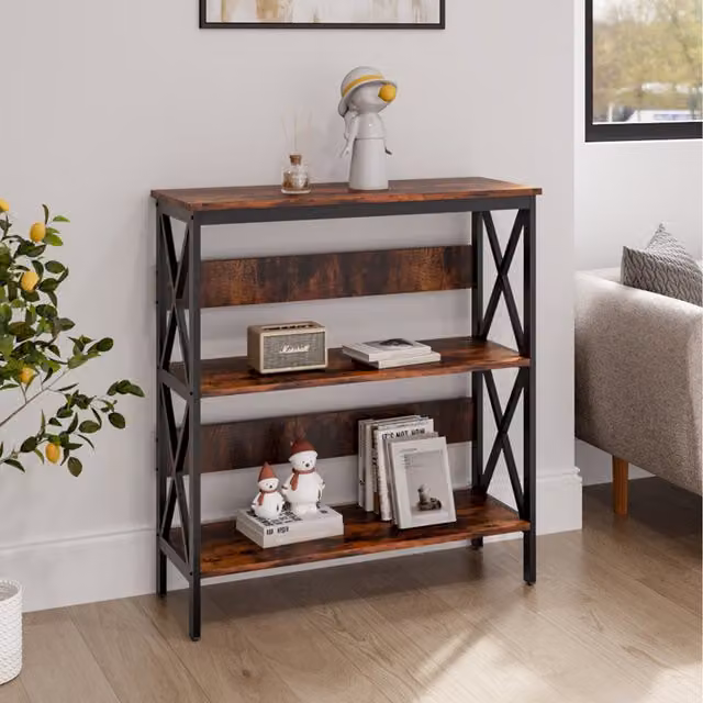 Livingandhome Rustic Rectangular Wood Side Table in Brown and White, H: 83 cm, W: 80 cm, D: 30 cm