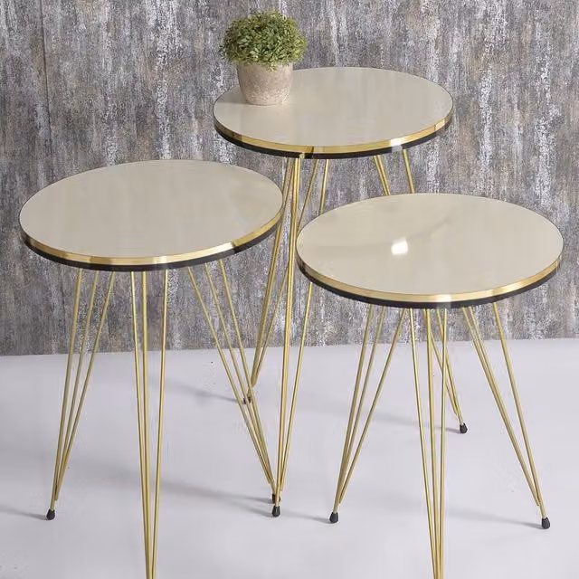 Woohoo Furniture Modern Round Nesting Tables in Beige and Gold