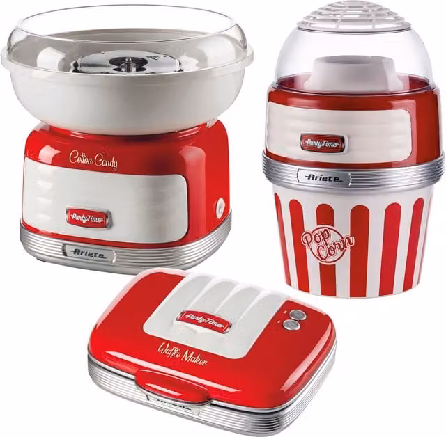 Ariete Party Time Candy Floss, Popcorn and Waffle Maker Pack in Red