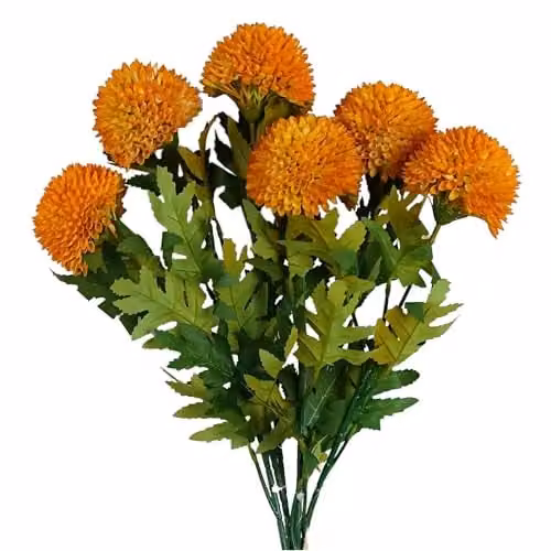 Pegdev Pack of 6 Yellow and Pink Artificial Round Ball Dahlia Flower Stems, Height: 70 cm – 4