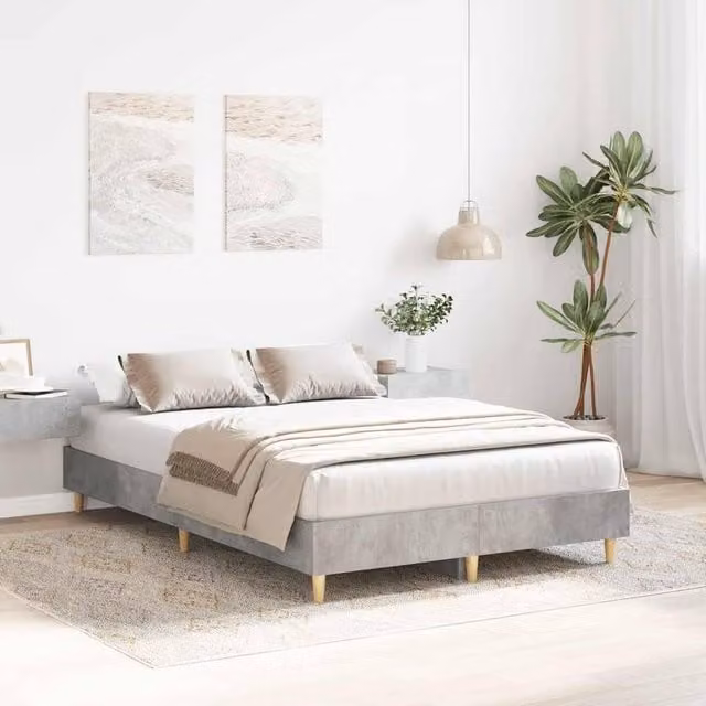 Berkfield Home Durable Bed Frame in Concrete Grey, W/D/H: 140 x 190 cm