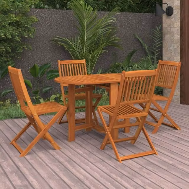 Berkfield Home 5 Piece Rustic Garden Dining Set in Brown Oiled Solid Acacia Wood – 1