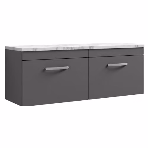 Balterley Millwich Contemporary 2 Drawer Wall Hung Bathroom Vanity Unit with Carrara Marble Worktop, Grey, W/D/H: 120.0 x 39.0 x 45.2 cm – 3