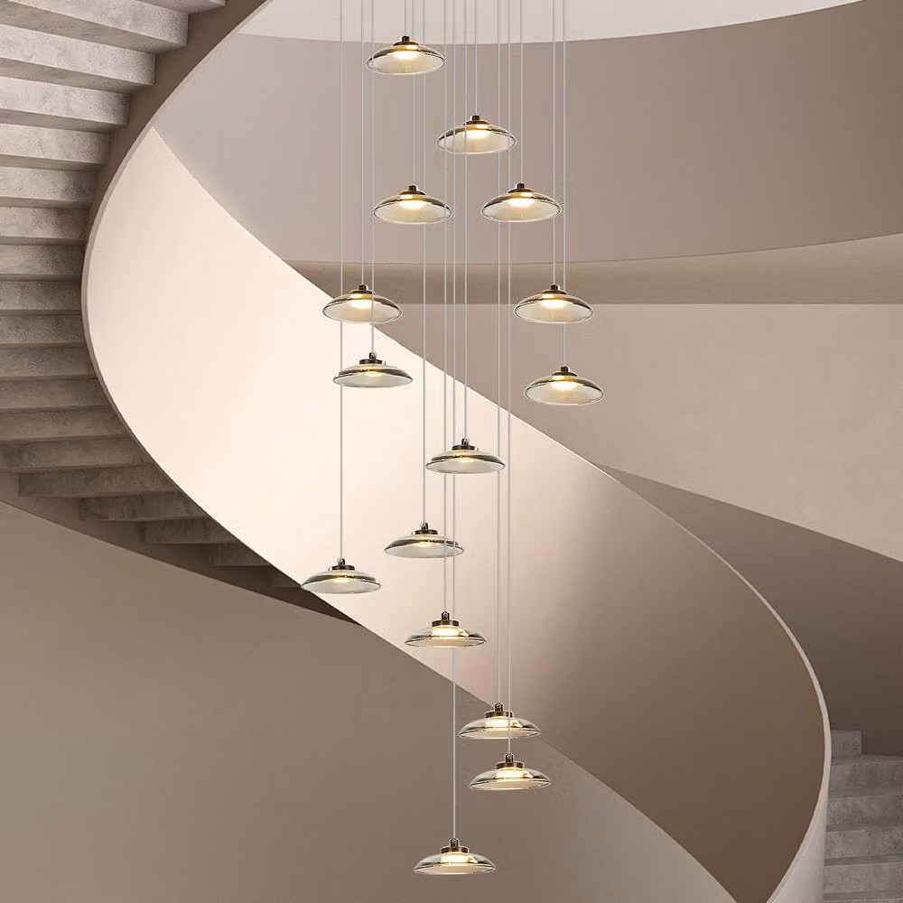 NIVOR 15 Light LED Dimmable Pendant Chandelier in Grey with Height Adjustable Metal and Glass Cone Design – 4