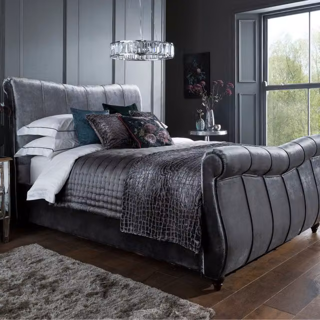 Flintshire Furniture Leona Grey Velvet Upholstered Double Bed