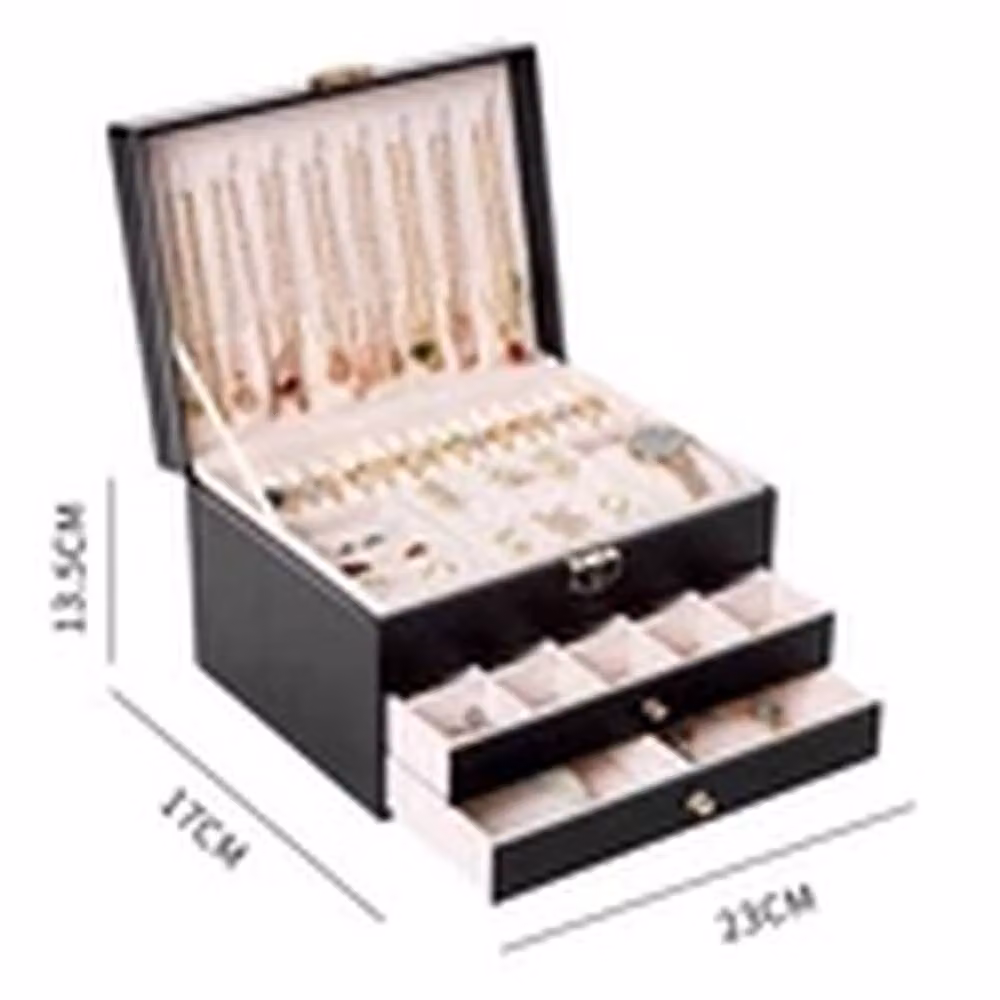 EONLION 3-Tier Large Fabric Jewellery Box Drawer Cabinet and Necklace Organiser in Black – 2