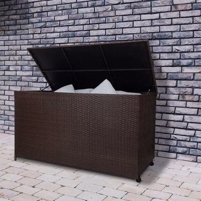 Jardi Modern Brown Rattan and Metal Cushion Storage Box