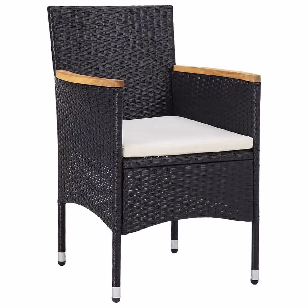 Berkfield Home Beautiful 5 Piece Garden Dining Set in Black Poly Rattan and Oiled Acacia Wood – 3