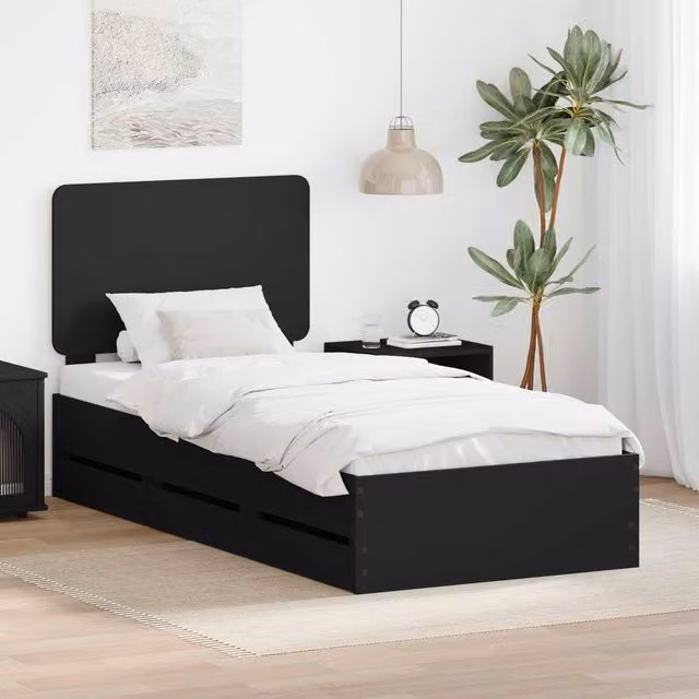 Berkfield Home Modern Bed Frame with Drawers in Black, Engineered Wood, W/D/H: 100 x 200 cm