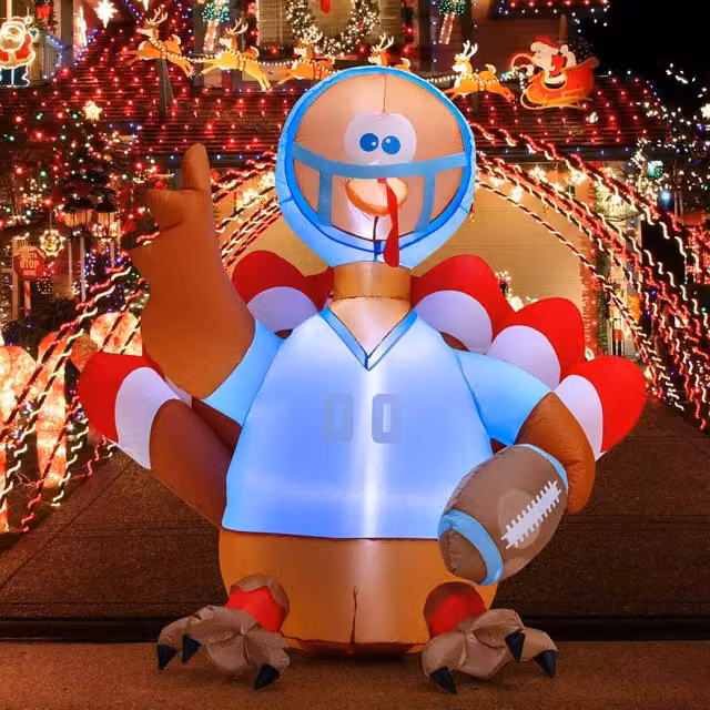 Costway Inflatable Turkey Rugby Player Blow-up Thanksgiving Decoration, Multicolour, Height: 152.4 cm