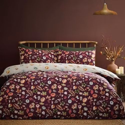 Catherine Lansfield Autumn Pumpkins Reversible Double Duvet Cover and Pillowcase Set in Purple, W/D/H: 200 x 200 x 50 x 75 cm – 1